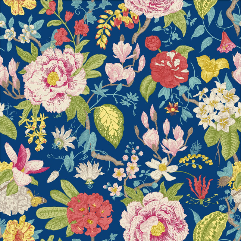 Blue Wallpaper with Flowers