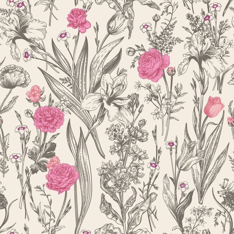 Contemporary Modern Pink Roses Wallpaper