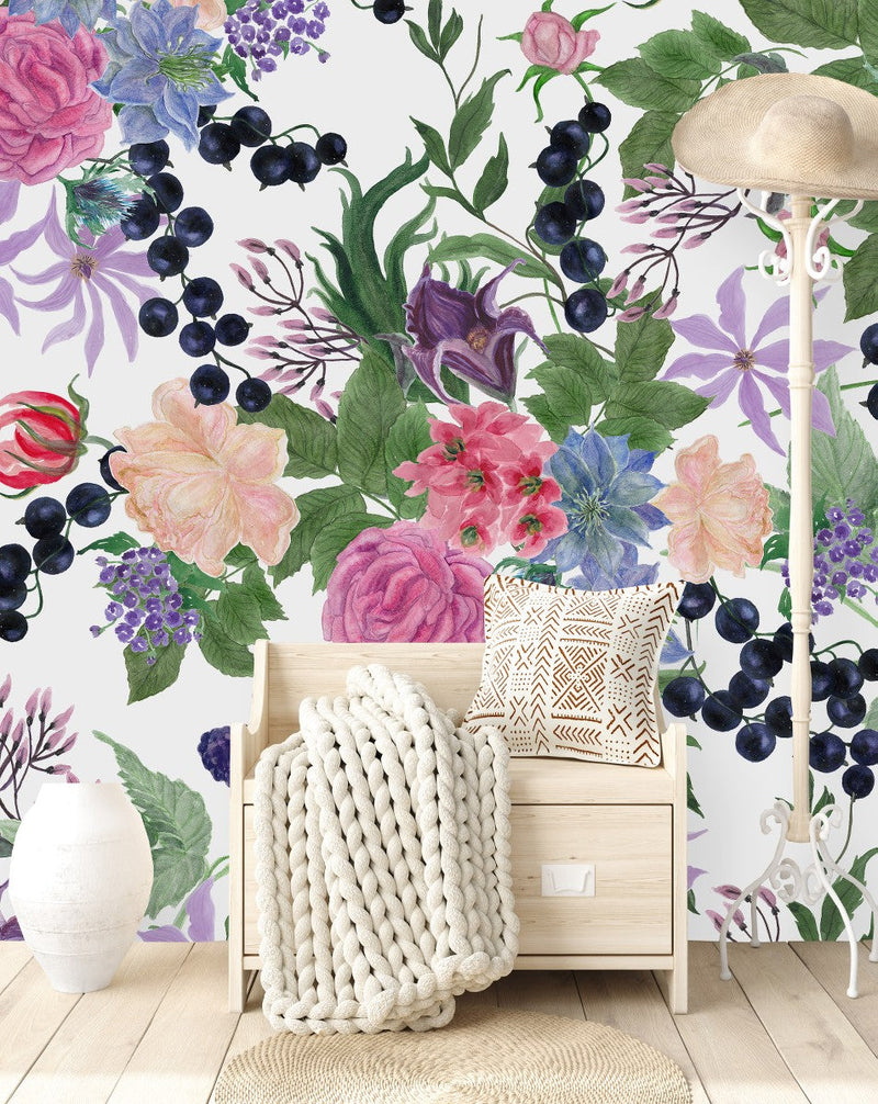 Blackcurrant between Flowers Wallpaper