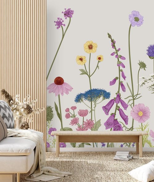 Voguish Wildflowers on White Background Wallpaper Smart