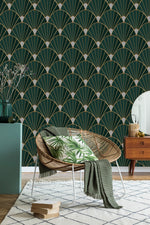 Dark Green and Gold Design Wallpaper
