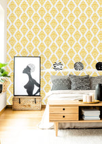 Yellow Damask Pattern Wallpaper