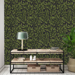 Contemporary Dark Green Leaves Wallpaper Vogue