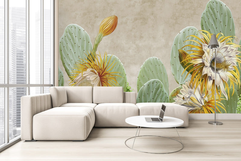 Contemporary Cactus Flowers Wallpaper Contemporary
