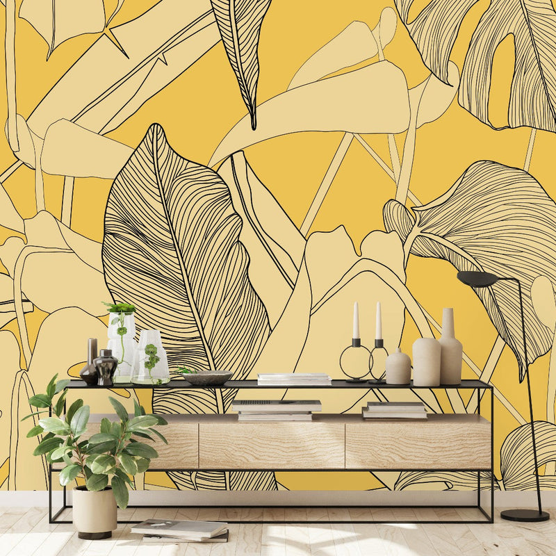 Stylish Yellow Palm Leaves Wallpaper