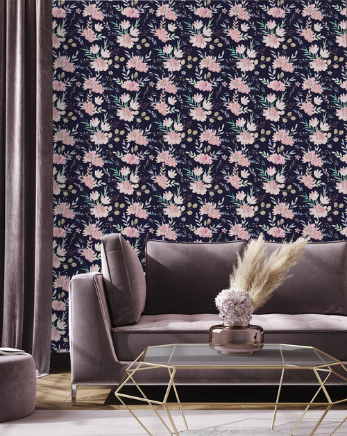 Pink Peonies on Dark Background Wallpaper