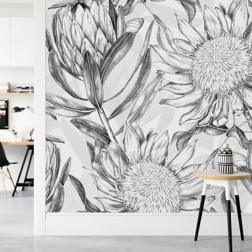 White Wallpaper with Black Contours