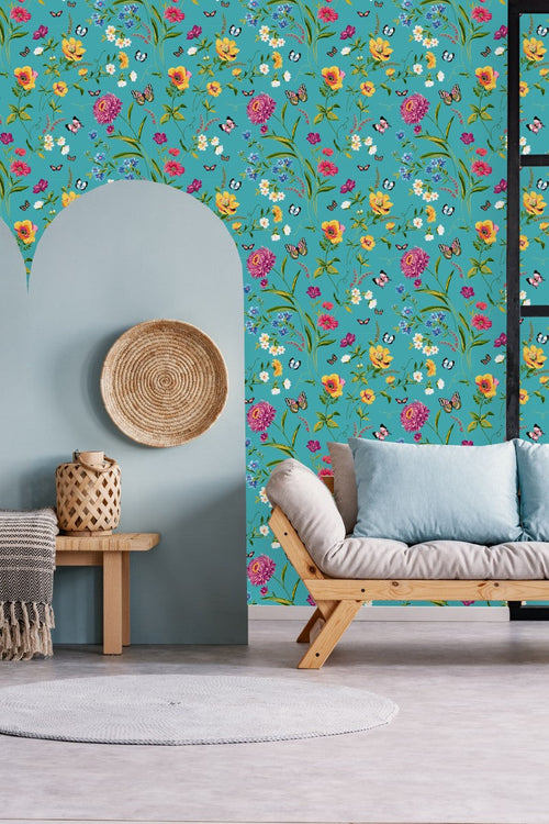 Fashionable Blue Floral Wallpaper Chic
