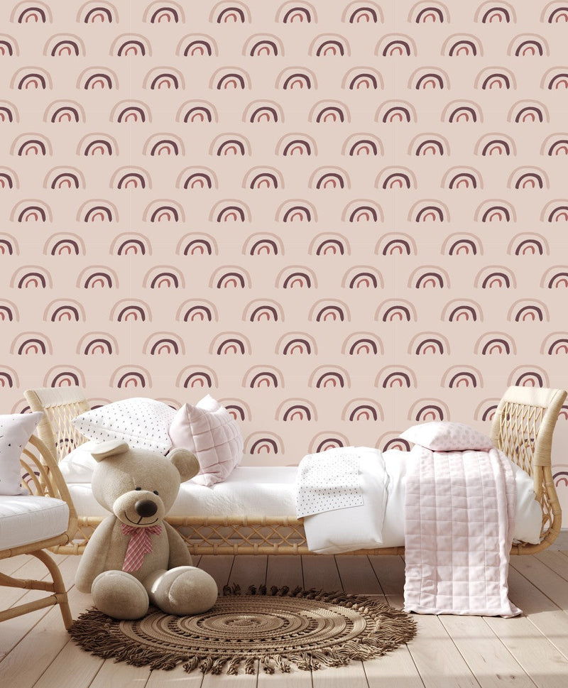 Modish Pink Wallpaper with Rainbows