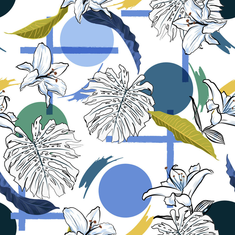 Shapes and Monstera Leaves Pattern Wallpaper