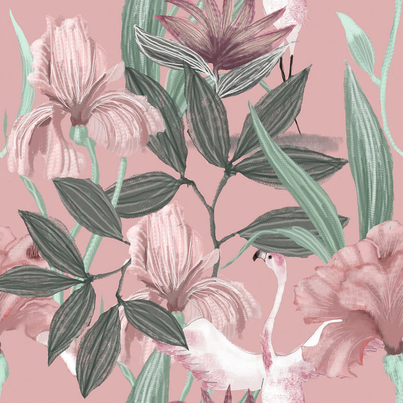 Contemporary Pink Flowers Wallpaper Tasteful