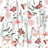 Contemporary White Wallpaper with Pink Flowers Chic