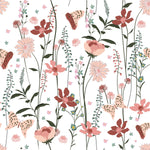 Contemporary White Wallpaper with Pink Flowers Chic
