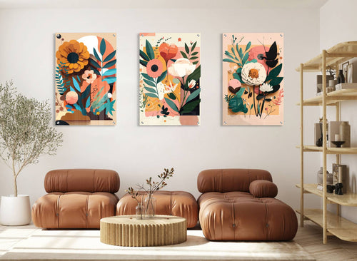 Floral Art Design Set of 3 Prints Modern Wall Art Modern Artwork