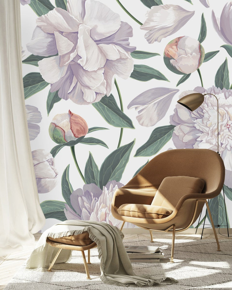 Stylish Modern Gentle Peonies Wallpaper
