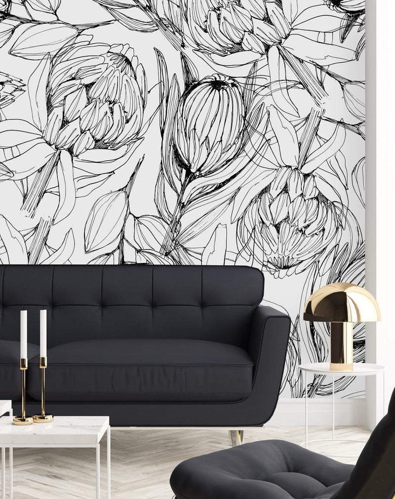 Black and White Protea Wallpaper
