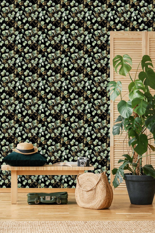 Dark Wallpaper with Poplar Leaves