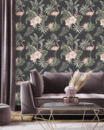 Flamingos on Dark Background Wallpaper