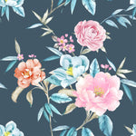 Blue Wallpaper with Pink Roses