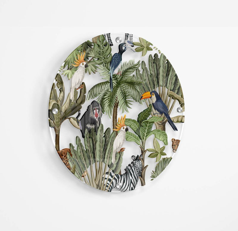 Exotic Animals Printed Transparent Acrylic Circle