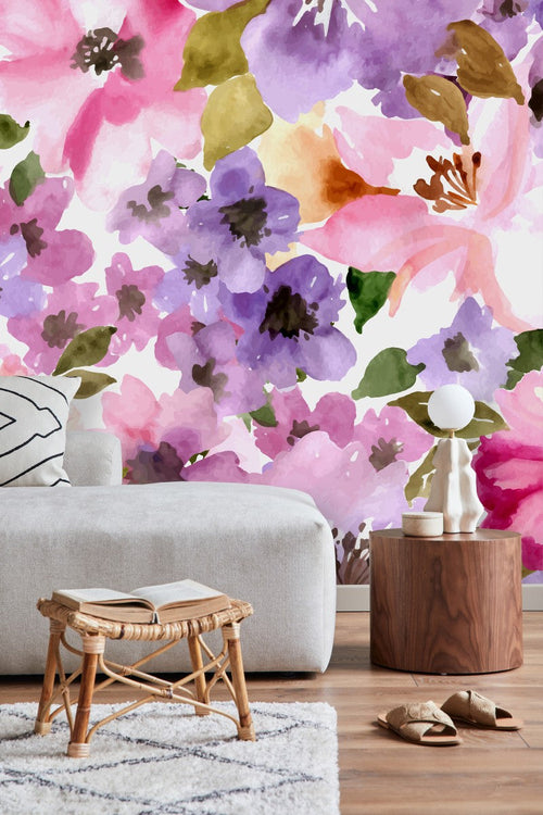 Pink Watercolor Flowers Wallpaper