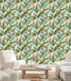 Palm Leaves and Exotic Flowers Wallpaper
