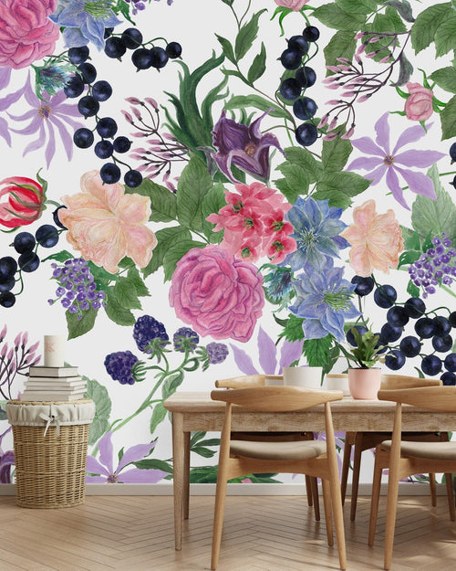 Blackcurrant between Flowers Wallpaper