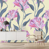 Yellow Wallpaper with Pink Flowers