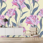 Yellow Wallpaper with Pink Flowers