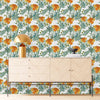 Contemporary Orange Flowers Wallpaper Tasteful